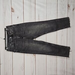 All Saints Rali Diamante High Rise Ankle Straight Leg Jeans in Washed Black